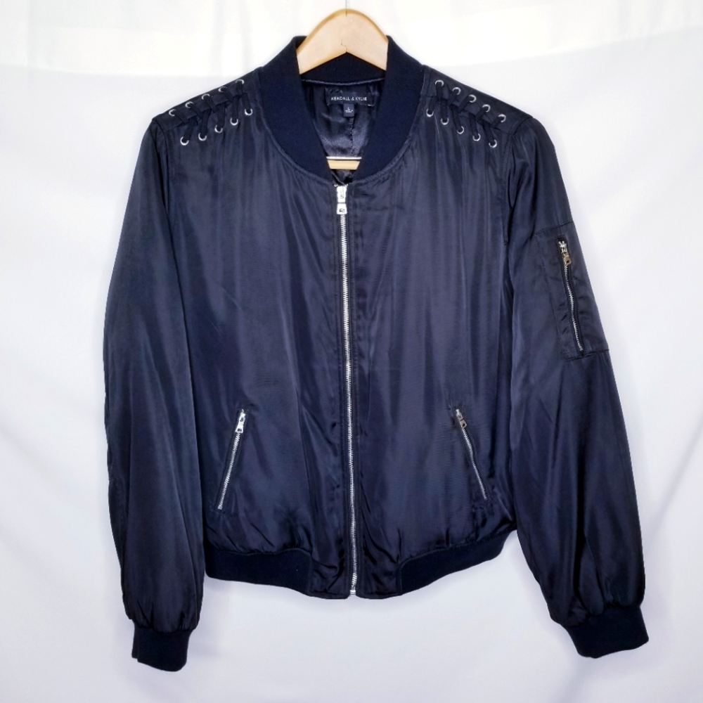 Kendall & Kylie - Black Lace-Up Bomber Jacket - Size Large
